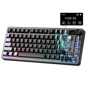 YUNZII B75 PRO MAX QMK/VIA ���C�����X���J�j�J���L�[�{�[�h 75%�p��z�� �f�B�X�v���C�ƃm�u�t�� �z�b�g�X���b�v�\ �K�X�P�b�g�\�� �����ς݃X�C�b�` 3���[�h�ڑ� (Bluetooth/Type-C/2.4G)