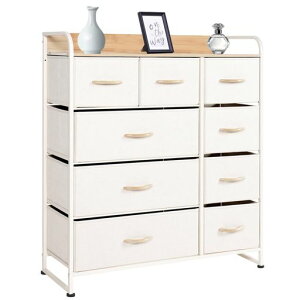 ClutterFreeタンス収納チェスト布製引き出し洋服収納リビング収納大容量衣類収納洋服タンス衣装棚箪笥木製天板付き簡単組立多機能転倒防止AG-CTG01(4段9杯白+白)