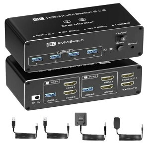 8KHDMIKVM�ؑ֊�2PC�ؑ�2���j�^�[�����o��USB3.0�o�͌��t��8K60Hz4K144Hz�Ή�HDMI2.1KVM�X�C�b�`���[�L�[�{�[�h�}�E�X�v�����^�[USB3.02����4�o�͐ؑ֋@�����j�^�[