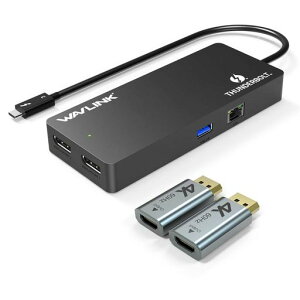 WAVLINK Thunderbolt 3 Mini Dock �h�b�L���O�X�e�[�V����/�f���A�� 4K/�ő�5K �f�B�X�v���C�o��/2xDP�o�̓|�[�g/THB3 USB-C�|�[�g/USB3.0