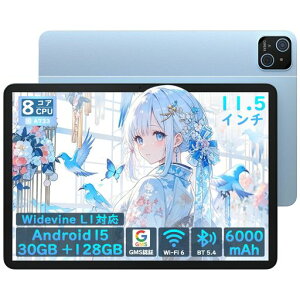 Android15 �^�u���b�g 30GB(6GB+24GB) RAM 128GB ROM 2800x1840 11.5�^ 2.8K��� 8�R�ACPU 2.4G/5G WiFi 6 BT5.4 6000mAh��e�� GMS�F�� Widevine L1�Ή�