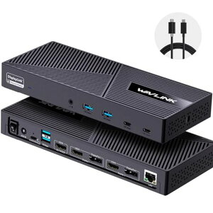 Wavlink Displaylink USB C �h�b�L���O�X�e�[�V���� �g���v�����j�^�[ 130W�d�͋��� 10G USB�t�� Mac Windows�p HDMI3 DisplayPort2 USB-C2 USB3.14 �C�[�T�l�b�g �I�[�f�B�I