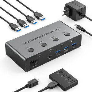8K@60HzHDMIKVM�ؑ֊�4�R���s���[�^�p4*USB3.0�|�[�g�t���A���~KVM�X�C�b�`4����1�o��4K@144Hz�Ή�1���j�^/�L�[�{�[�h/�}�E�X/�n�[�h�h���C�u/�v�����^�����L