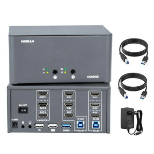 Bytecc KVM �X�C�b�` 3 ���j�^�[�A2 ��̃R���s���[�^�[�A2 ���� 3 �o�́A8k HDMI �X�C�b�`�AUSB 3.0 �W���b�N�t���A�L�[�{�[�h�ƃ}�E�X �Z�b�g�� 2 ��̃R���s���[�^�[�ŋ��L�AWindows/Mac/Linux ���T�c