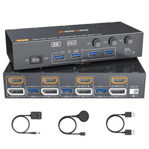 HDMI Displayport USB3.0 KVM�ؑ֊� 8K@60Hz 4K@144Hz �f���A�����j�^ 4��USB�|�[�gKVM�ؑ֊� 1�g�̃L�[�{�[�h�A�}�E�X�ŁAPC3��A���j�^�[2�䋤�L �茳�X�C�b�`&USB�P�[�u���t