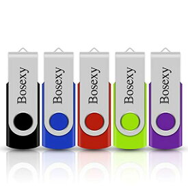 BOSEXY 4GB USB フラッシュドライブ 5点 USBメモリ 回転式 セット販売 メモリスティック ペンドライブ LEDインジケーター付き ミックスカラー ブラック/ブルー/レッド/グリーン/パープル (5点 各4GB)