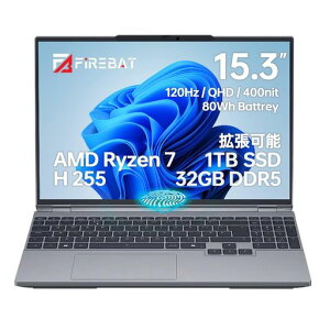 FIREBAT �Q�[�~���O�m�[�g�p�\�R���A���^���{�f�B�y�S���V��������z32GB DDR5 RAM�A1TB PCIe4.0 SSD�A15.3�C���` 2560x1600 16:10 WQXGA�f�B�X�v���C�AAMD Ryzen 7 H