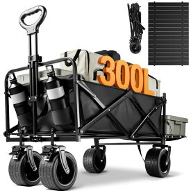 Aasnsn キャリーワゴン 【300L大容量 耐荷重250kg 長物対応 後部展開可】 キャリーカート テーブル付き ボトルポケット付き アウトドアワゴン キャンプ 折りたたみ ワンタッチ収束式 軽量 静音