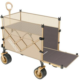 折りたたみ式アウトドア旅行カー【尾部展開付き】【高さ調節可能】 キャンプ旅行カー、トラベルカー、携帯用手押し車 (カーキ)