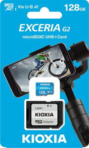 �L�I�N�V�A KIOXIA microSD�J�[�h 128GB microSDXC EXCERIA G2 UHS-I U3 V30 4K UltraHD�Ή� R:100MB/s W:50MB/s A1�Ή� SD�ϊ��A�_�v�^�[�t