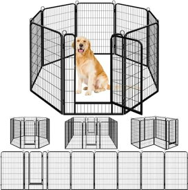 DINAH ASLOP ペットフェンス 中大型犬用— ペットケージ パネル8枚 ペットサークル 四角ポール 折り畳み式 ペットフェンス ゲージ トレーニング スチール製 複数の組み合わせ 室内室外兼用 犬小屋 ペット用品