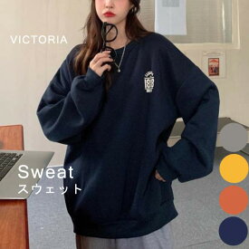 スウェット トレーナー レディース バックプリント カレッジロゴ 裏起毛 オーバーサイズ 韓国 ビッグシルエット トップス ゆったり 体型カバー グレー 紺 黄色 オレンジ 22F12116