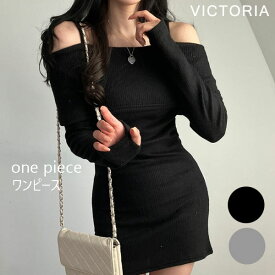 リブニット ワンピース ミニ丈 オフショルダー レディース タイト 長袖 ボディコン 肩出し カシュクール セクシー ドレス きれいめ キャバ 韓国ファッション 黒 白 秋 冬 春 細見え デート服 【メール便】 [M便 1/1]