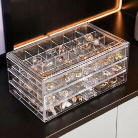 ジュエリーボックス 大容量 3層 アクセサリーケース アクセサリー収納 コンパクト ピアス ネックレス リング 指輪 保管 携帯 小物入れ 可愛い 宝石箱 3段 アクリル 22A00596