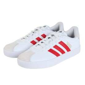 アディダス（adidas）（メンズ）スニーカー VLコート3.0 ホワイト レッド IF4464 カジュアル スポーツシューズ クッション性 タウン 町履き 登校 通学
