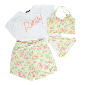 ラスティ（RUSTY）（レディース）水着 4点セット Tシャツ 水着上下 ショートパンツ924801YEL イエロー フラワー