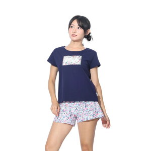 フィラ(FILA)(レディース)水着 4点セット ガールズ ロゴTシャツ付き 324603-NV ネイビー 上下水着 フラワー