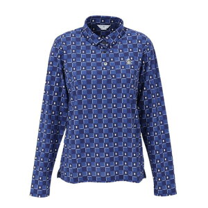 マンシング(MUNSING)(レディース)ゴルフウェア ブロックチェック柄プリント 長袖ポロシャツ MG5FLS81L NV00