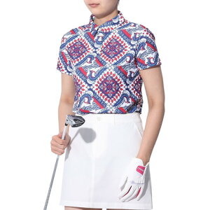 ビバハート(VIVA HEART)(レディース)ゴルフウェア 接触冷感 吸水速乾 アイスタッチカノコ マジョリカスカーフ柄 半袖シャツ 012-21443