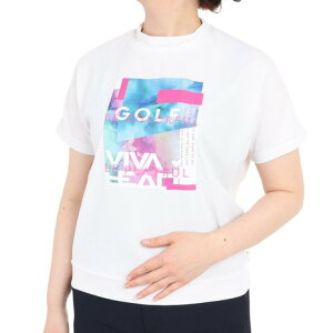 ビバハート(VIVA HEART)(レディース)ゴルフウェア 吸汗 速乾 接触冷感 アルコールインクアート コラボ 半袖 モックネック 012-28440-005