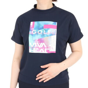 ビバハート(VIVA HEART)(レディース)ゴルフウェア 吸汗 速乾 接触冷感 アルコールインクアート コラボ 半袖 モックネック 012-28440-098