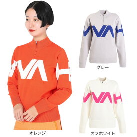 【6万円以上6,000円OFFクーポン 4/20限定】ビバハート（VIVA HEART）（レディース）ゴルフウェア 長袖 ビッグロゴ コンフォートストレッチハーフZIPロゴニット 012-17011