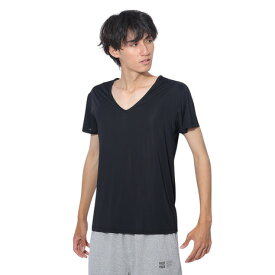クー（Coo.）（メンズ）ドライプラスクール 半袖Vネックシャツ 891CO4GC0007 BLK 冷感 黒 白 S-3L