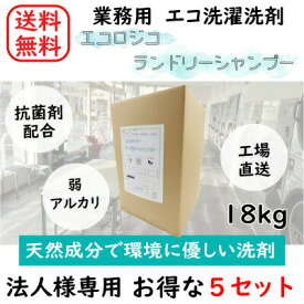 【送料無料】【法人様・店舗様向け】【天然成分】【エコ】 【5個セット】エコロジコ ランドリーシャンプー 18kg コインランドリー 洗濯 洗剤 業務用 日本製 抗菌 温泉 ホテル 大容量 エコ 自然に優しい 天然成分 植物由来 ヤシの実 オリジナル洗剤 SDGs 環境に優しい