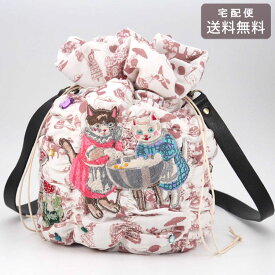 ＼P2倍＋クーポン／ タマオワールド 2WAY 巾着バッグ House of Candy ショルダーバッグ 送料無料 BAG3701 バッグ 巾着 ハンドバッグ 猫 ネコ ねこ レディース 刺繍