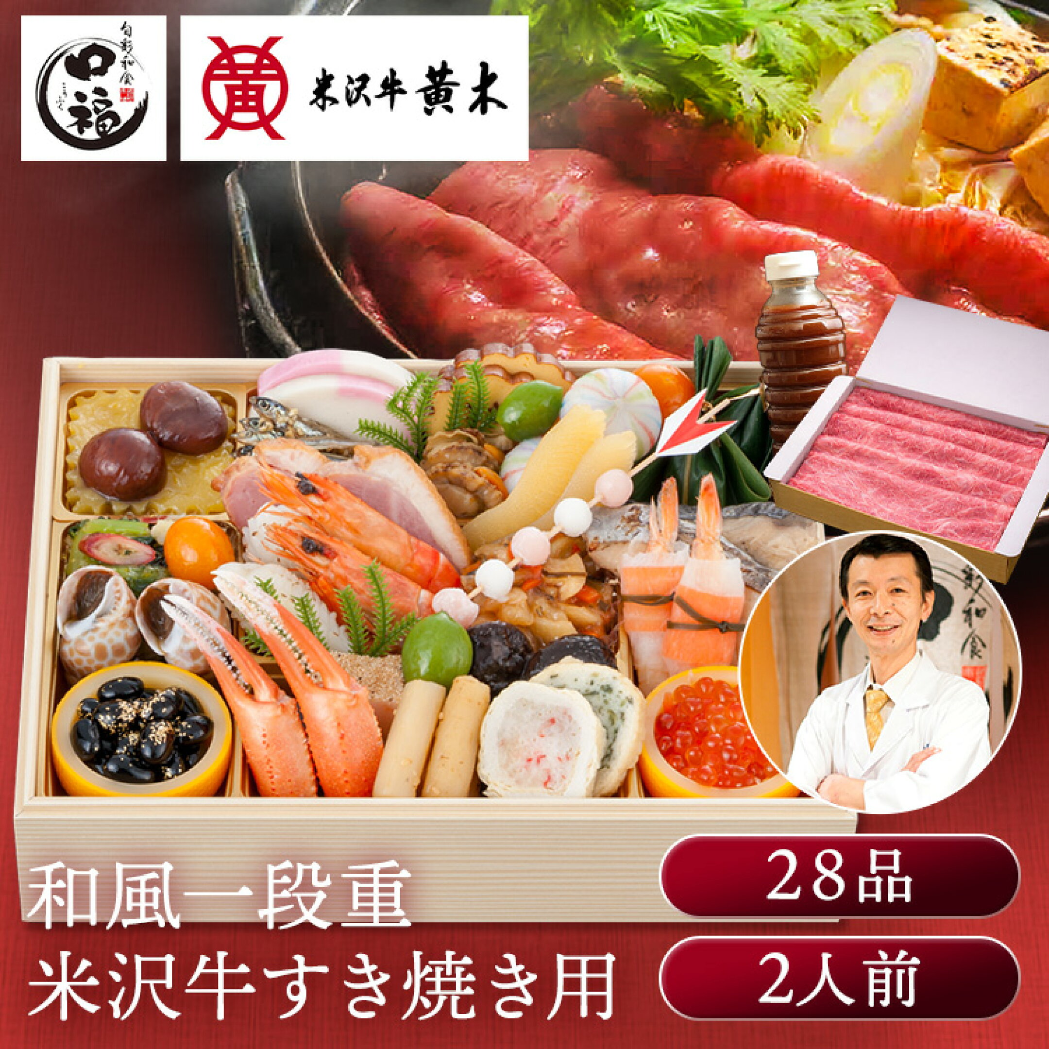 金沢・近江町市場口福一段重＆米沢牛黄木すき焼きセット