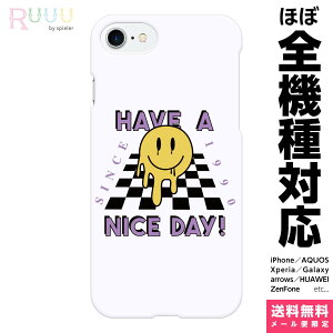 全機種対応 スマホケース iPhone 16 15 14 13 12 11 SE XR 8 Pro Max mini Plus Xperia AQUOS Galaxy ケース カバー Ruuu by spieler スマイリー フェイス type A ニコちゃん スマイル マーク キャラクター ホワイト おも
