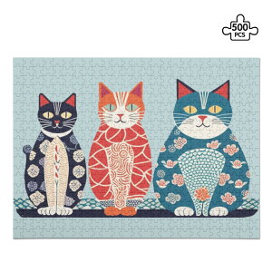 紺・赤・黒の猫たち浮世絵風サイズ別トリオ:サンビキネコ(ジグソーパズル500ピース) ジグソーパズル500ピース ユニセックス アクセサリー 動物 猫 パズル ギフト 贈り物 知育 頭の体操