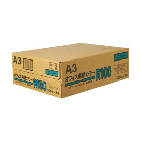 (まとめ）日本紙通商 オフィス用紙カラーR100A3 ブルー 1箱(1500枚:500枚×3冊)【×3セット】
