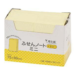 ふせん ノートミニ 75×50mm イエロー 100枚 10冊入(P7550YE)  送料込み!