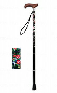 夢ライフステッキ スリムネック折畳スリムタイプ(柄)/ブラックフローラル/ギフトボックス仕様 ウェルファン 009735