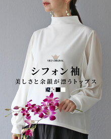 「Vieo」トップス 40代 50代 60代 レディース ミセス レディースファッション セミフォーマル 長袖 上品 きれいめ 婦人服 体型カバー 着回し ゆったり フリーサイズ お洒落 大人 袖ドット 美しさと余韻が漂うトップス Vieo