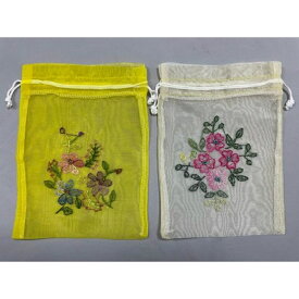 ベトナム 巾着 オーガンジー 刺繍 小サイズ 2枚セット ベトナム雑貨