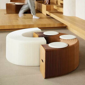 ペーパーベンチ アコーディオン 折りたたみ式 クラフト紙 スツール 折り畳み可能 ペーパースツール ペーパーソファ 伸縮 持ち運び可能