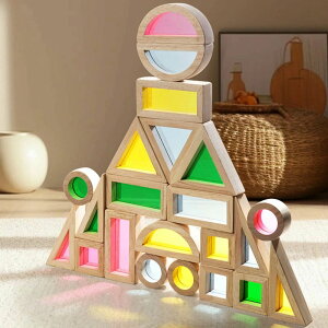 木製 虹色 ブロック 玩具 万華鏡 赤ちゃん 幼児 直方体 正三角形 立体パズル パネル 半円形 教育玩具 カラフル 積み木 アクリルシート