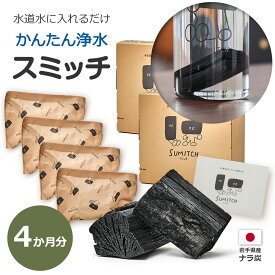【エントリーでポイント5倍】浄水 炭 スミッチ 4ヶ月分 岩手県産 日本 国産 水道水 浄化 浄水器 水 煮沸 安心 安全 エコ ミネラル ナラ切炭 2箱 4個入 簡単 入れるだけ すみっち SUMITCH 送料無料 ラッピング対応 整水器 自然 天然 環境 保護