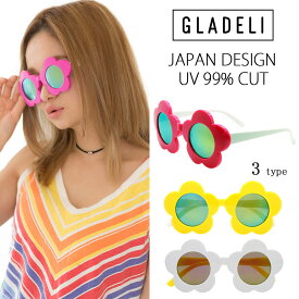 【送料無料】【全3色】GLADELI パーティー サングラス フラワー お花 イエロー ピンク ホワイト ミラー イベント コスプレ フェス パーティーグッズ ハロウィン G92-34 レディース メンズ