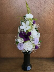 仏花 祈り 紫色のデンファレと淡藤のエゾギクに純白の小花 プリザーブドフラワー [PW]