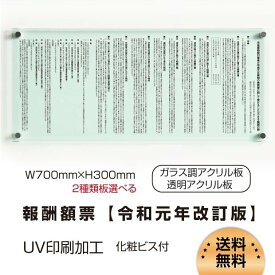 報酬額票 5mmガラス調、透明アクリル板【 消費税率10%対応 令和元年10月1日改訂版】2種類板選べる700mm×300mm UV印刷 宅地建物取引業者が宅地又は建物の売買等に関して受けることができる報酬の額 看板 宅地 建物 取引業者 標識 b-ak-gd