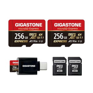 Switch 2 ��p�݌vGIGA microSD Express microSD�J�[�h 256GB 2���Z�b�g SD7.1 �ǂݎ�葬�x/�������ݑ��x�ő� 880/650MB/s A1 V30 U3 Type-C�J�[�h���[�_�[�t��