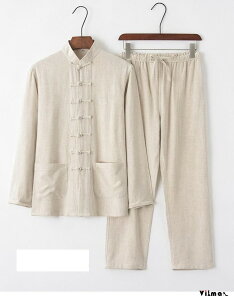 セットアップ メンズ チャイナ服 上下セット 長袖 綿麻 カジュアル ルームウェア チャイナ風 衣装 春 秋 無地 普段着 部屋着 太極拳 唐装 演舞服 男性用 中華風 父の日