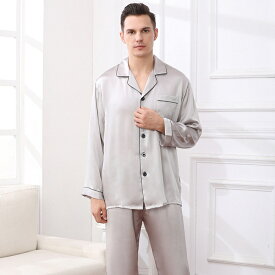 シルク100% パジャマ シルク メンズ シルクパジャマ セットアップ ルームウェア 上下セット 長袖 シャツ ロング パンツシルクサテン 高品質 天然素材 快眠 敏感肌
