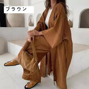 セットアップ レディース カジュアル 秋 ロングカーディガン ワイドパンツ 30代 40代 50代 大きいサイズ きれいめ おしゃれ 着痩せ 体型カバー 無地 リゾート 通勤 上下2点セット オシャレ