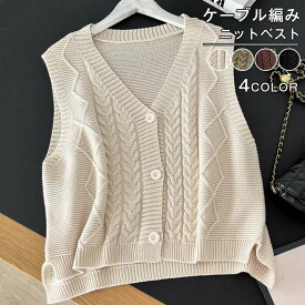ベスト ニットベスト ケーブル編み レディース ニット ゆったり 大きめ ノースリーブ トップス あたたかい vネック 重ね着 セーター 上着 着回し オフィス カジュアル かわいい 秋冬 春 秋 冬 韓国 韓国ファッション