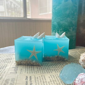 キャンドル 海キャンドル パラフィンキャンドル 貝殻 スターフィッシュ ヒトデ キューブキャンドル ブルー ろうそく candle 雑貨 ギフト プレゼント お土産 誕生日 海が好き 記念品 海が好きな人へ 送料無料 引っ越し祝い