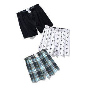 アメリカンイーグル AMERICAN EAGLE メンズ Men's トランクス 下着 3枚セット AEO Stretch Boxer Short 3-Pack ブラック ホワイト(イーグル柄) マルチカラー(チェック柄)